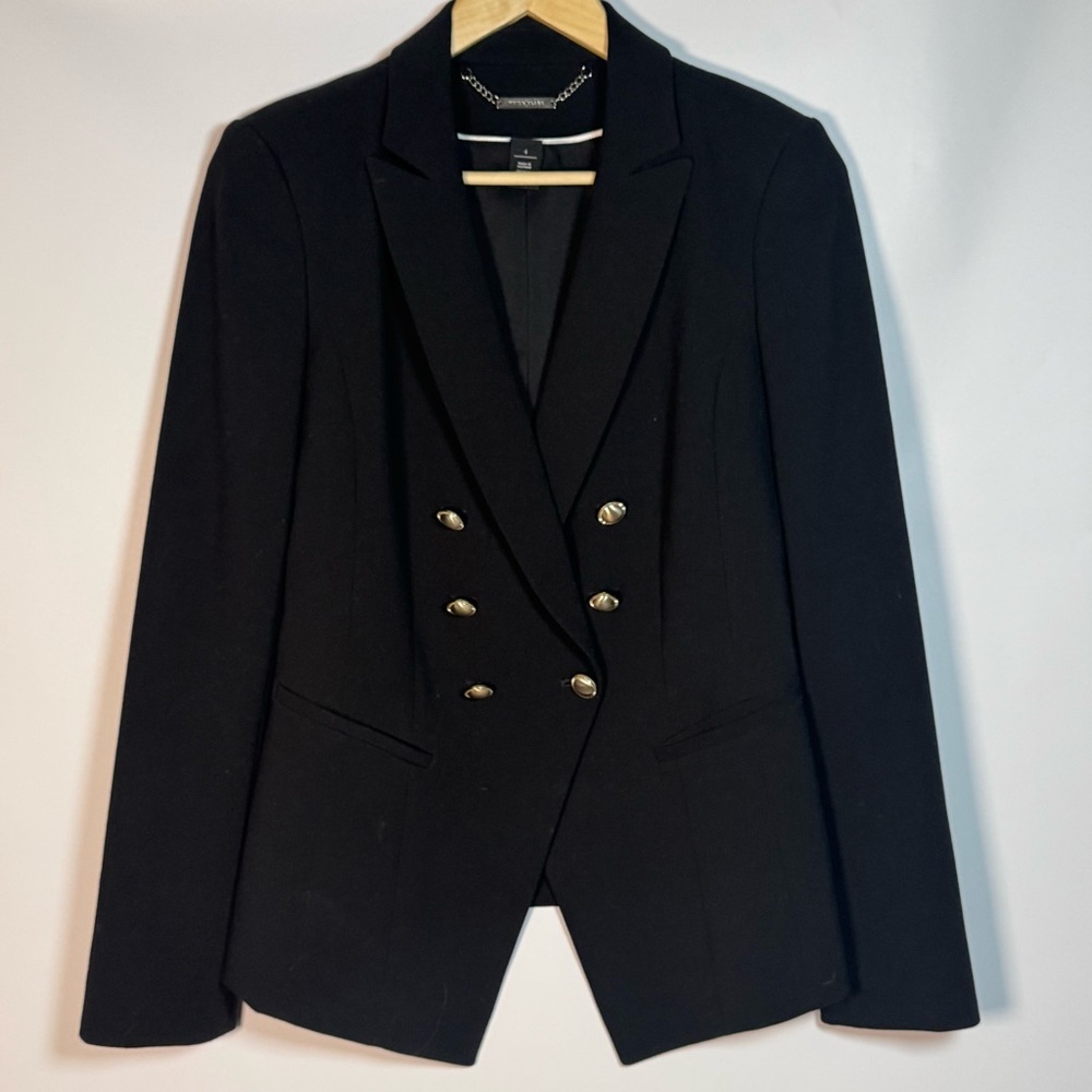 WHBM Black Military Blazer Size 4 Double Breasted Structured Jacket